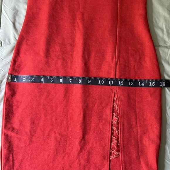 Orange Dress with Side Slit & Lace Detail, Medium, Sleeveless, Spaghetti Straps - Picture 6 of 13